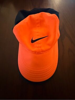 Nike Featherlight Dri Fit Neon Orange Coral Black Running Golf Cycling Hat Cap